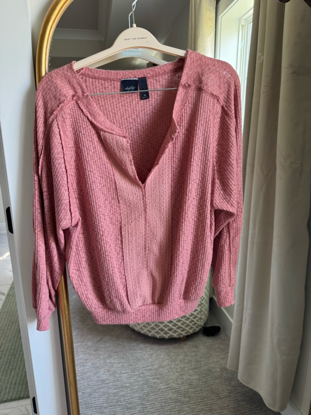 Anthropologie Rose Waffle-Knit V-Notch Pullover